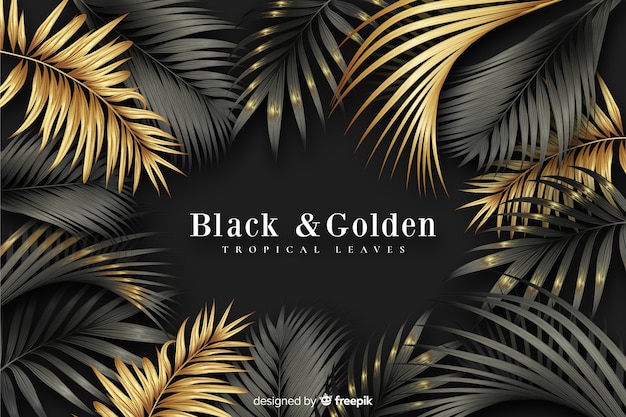 Realistic dark and golden leaves background