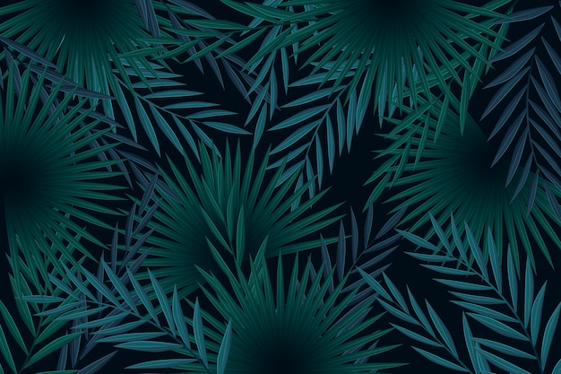 Free Vector realistic dark tropical leaves background concept