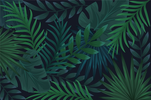 Free vector realistic dark tropical leaves background