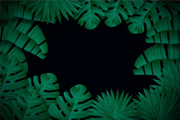 Free vector realistic dark tropical leaves background