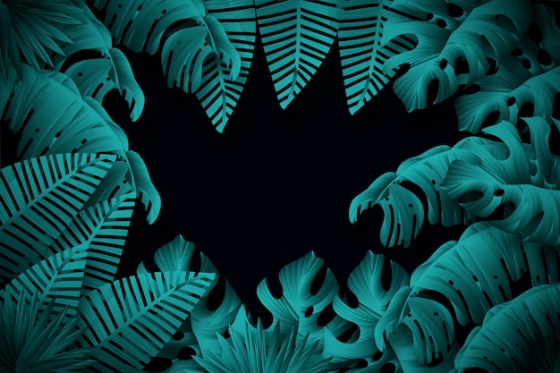 Realistic dark tropical leaves background