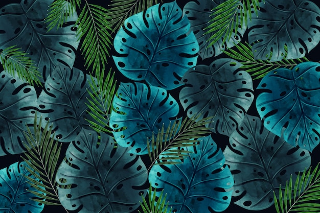 Free Vector realistic dark tropical leaves wallpaper