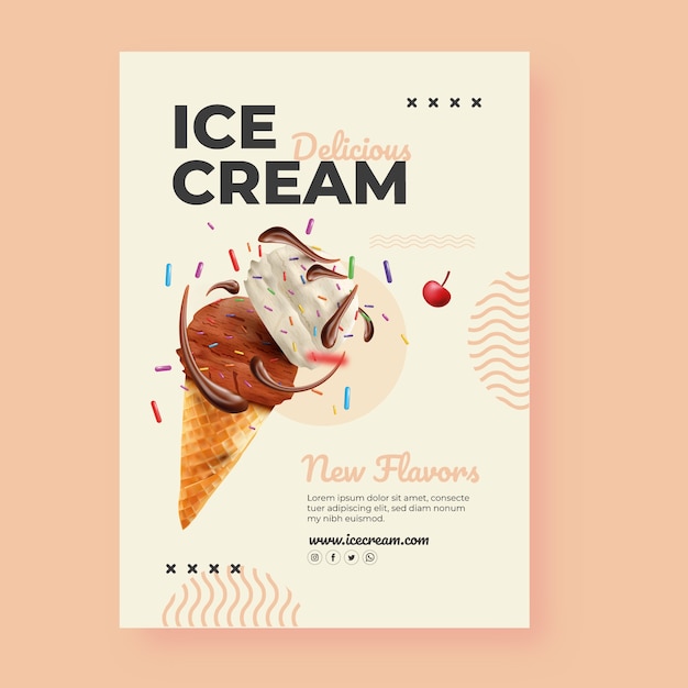 Realistic delicious ice cream poster template