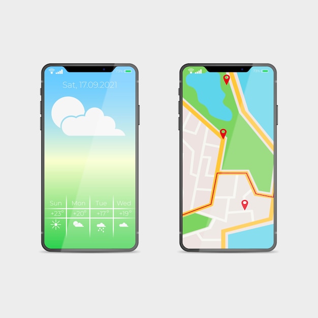 Free Vector realistic design for smartphone new model with map application