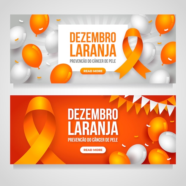 Realistic dezembro laranja horizontal banners set