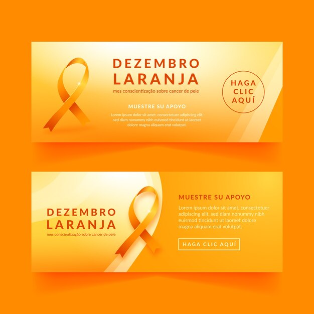 Realistic dezembro laranja horizontal banners set