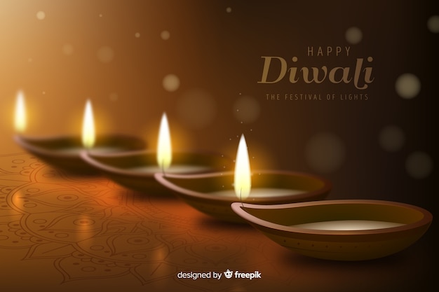 Realistic diwali background with candles