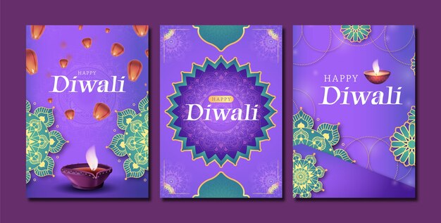 Realistic diwali cards collection