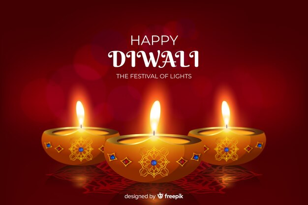 Realistic diwali festival background with candles