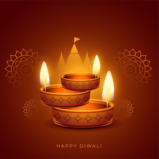 Free Vector realistic diwali festival diya card beautiful background