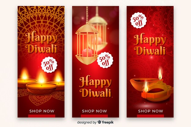 Realistic diwali festival sale banner