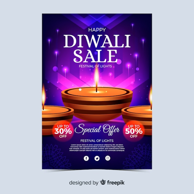 Free Vector realistic diwali festival sale poster