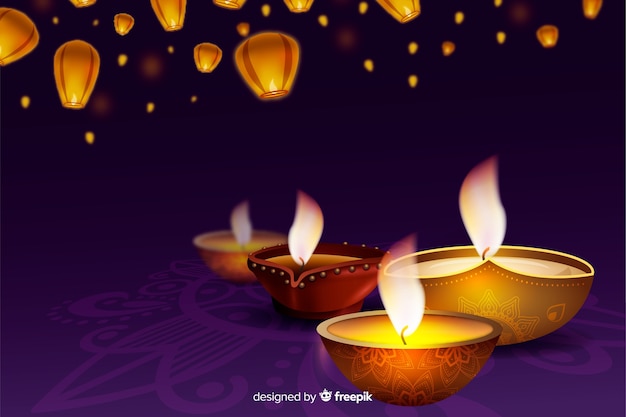 Free Vector realistic diwali festive background with candles