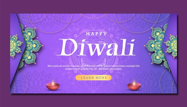 Realistic diwali horizontal banner template