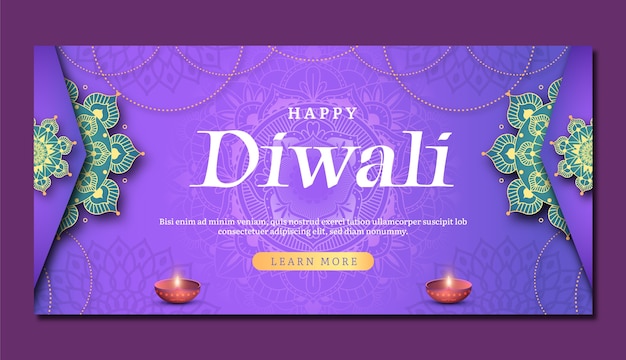 Realistic diwali horizontal banner template