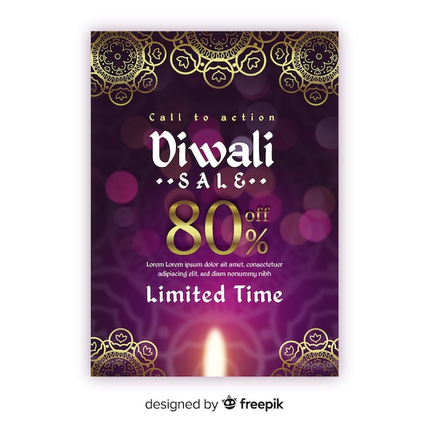 Free vector realistic diwali sale flyer template