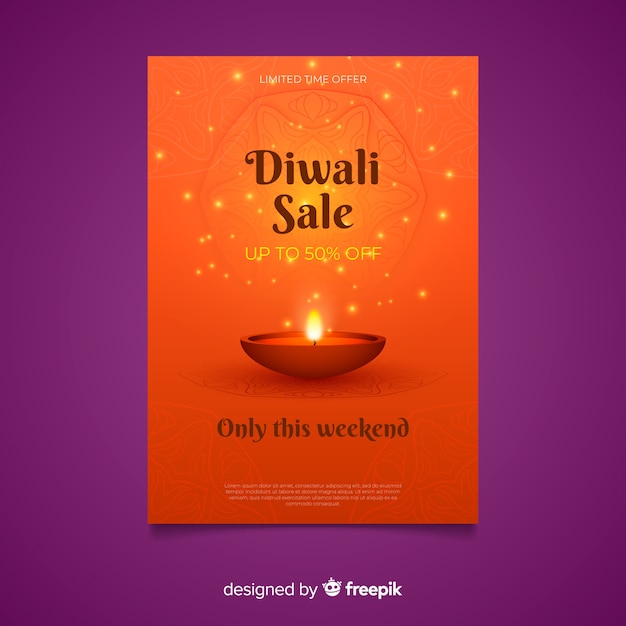 Free vector realistic diwali sale flyer template