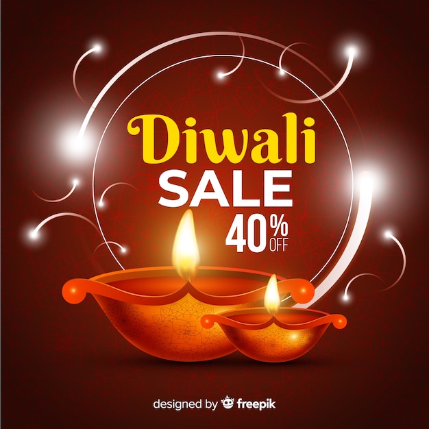 Realistic diwali sale with 40% discount