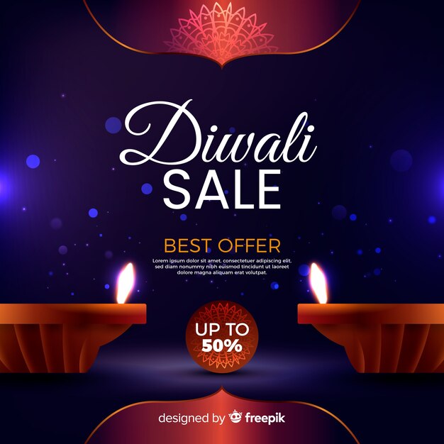 Realistic diwali sale with candles