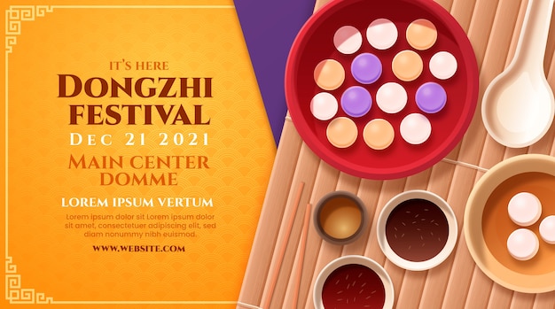 Free Vector realistic dongzhi festival horizontal banner template