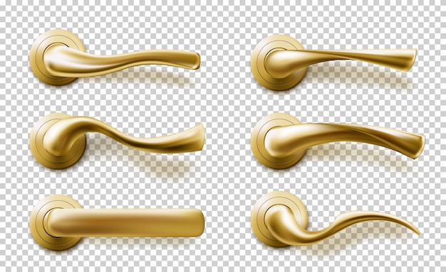 Realistic door handles set, golden isolated knobs