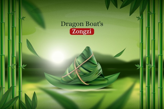 Realistic dragon boat's zongzi background