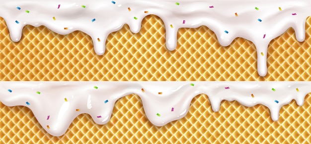 Realistic drip ice cream melt drops with sprinkles