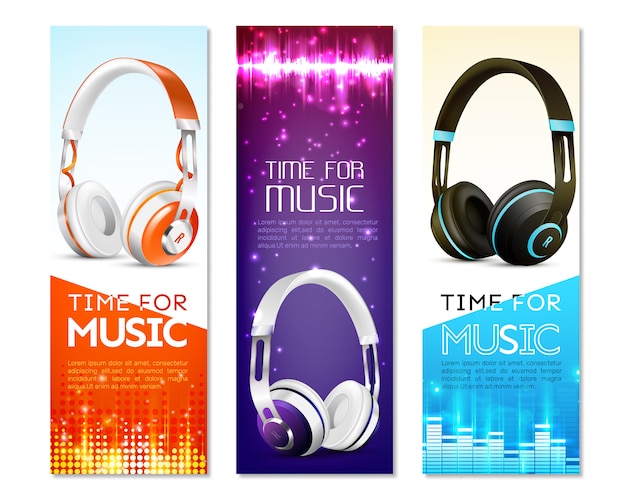 Free Vector realistic earphones vertical banner set