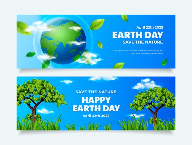 Realistic earth day horizontal banners set