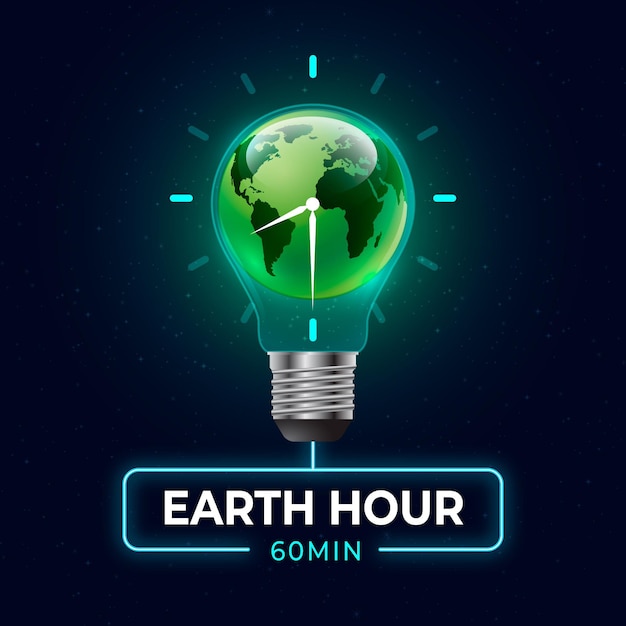 Free Vector realistic earth hour illustration with planet and lightbulb