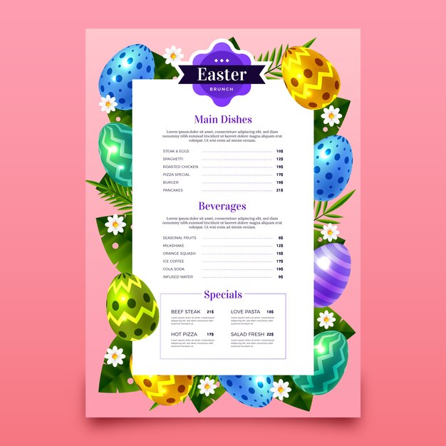 Realistic easter brunch menu template