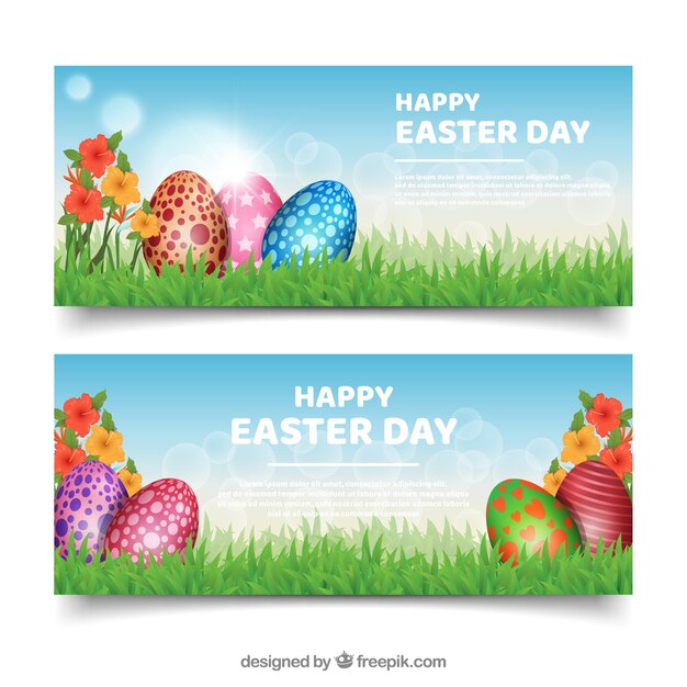 Realistic easter day banners