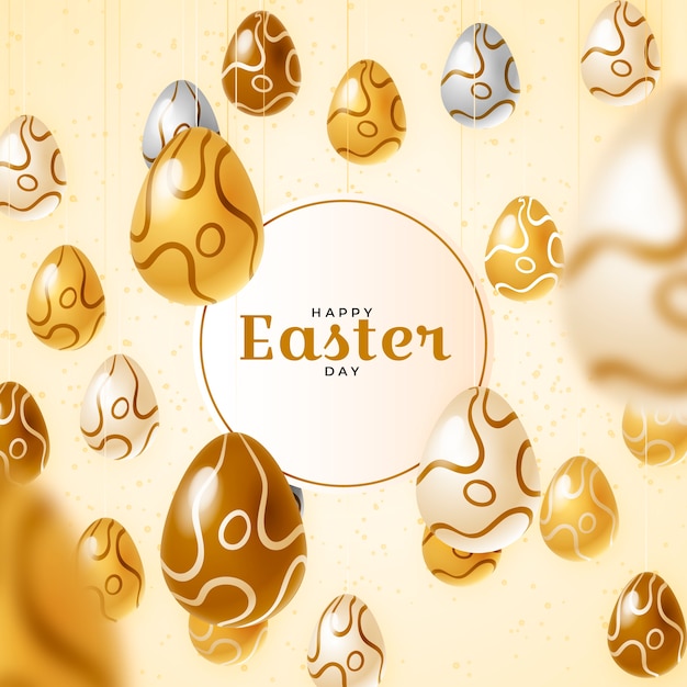 Realistic easter design with golden eggs