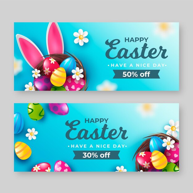 Realistic easter sale horizontal banner collection