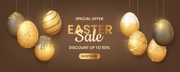 Realistic easter sale horizontal banner template