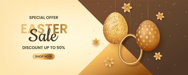 Realistic easter sale horizontal banner template