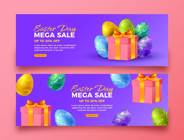 Realistic easter sale horizontal banners set