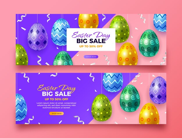 Realistic easter sale horizontal banners set