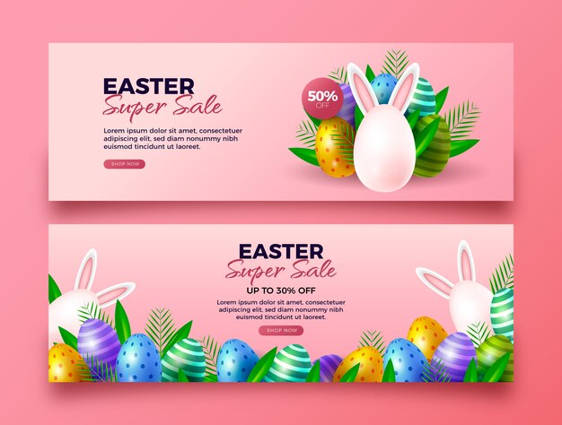 Realistic easter sale horizontal banners set