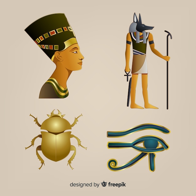 Free Vector realistic egyptian symbols and gods collection