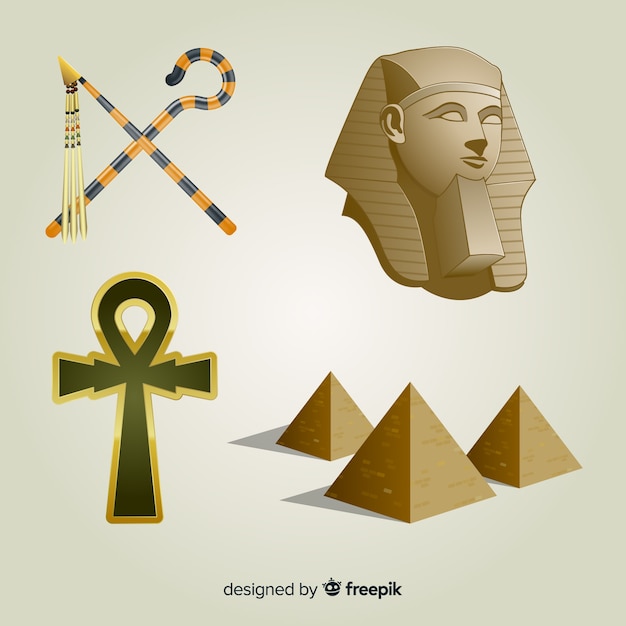 Free Vector realistic egyptian symbols and gods collection