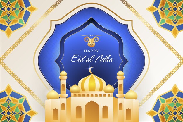 Realistic eid al-adha background with palace and ram