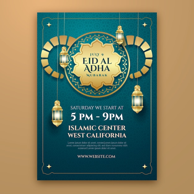 Realistic eid al-adha golden poster