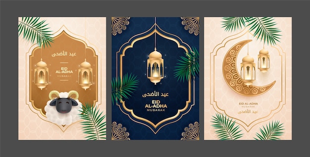 Realistic eid al-adha mubarak cards set