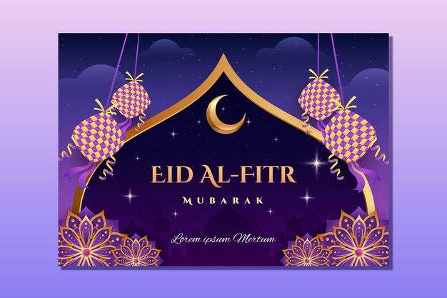 Realistic eid al-fitr greeting card template