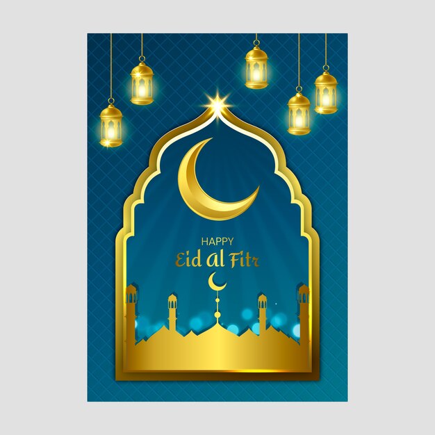 Realistic eid al-fitr greeting card template