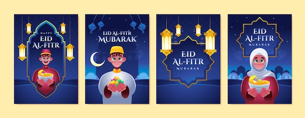 Realistic eid al-fitr greeting cards collection