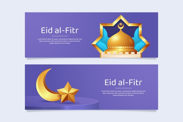 Realistic eid al-fitr horizontal banners pack