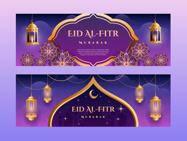 Realistic eid al-fitr horizontal banners pack