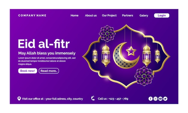 Free Vector realistic eid al-fitr landing page template